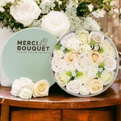 Okrągły Mydlany Flower Box - Biały, kość słoniowa - obrazek 5