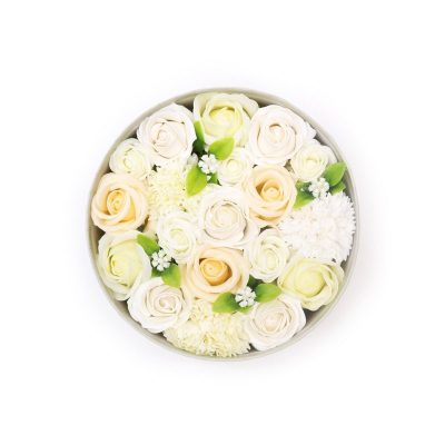 Okrągły Mydlany Flower Box - Biały, kość słoniowa