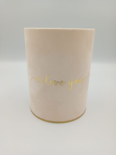 Pudełko okrągłe Welurowe "I love you" Beżowe - 10 cm x 13 cm
