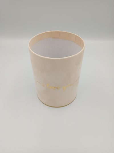 Pudełko okrągłe Welurowe "I love you" Beżowe - 10 cm x 13 cm - obrazek 2