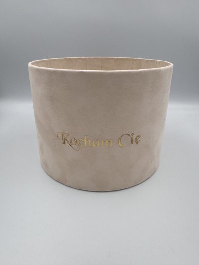 Pudełko okrągłe Welurowe "Kocham Cię" Beżowe - 17 cm x 13 cm