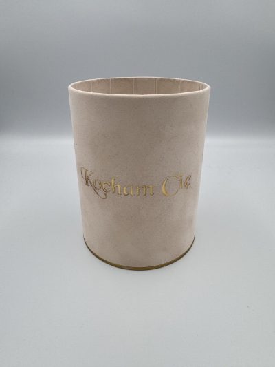 Pudełko okrągłe Welurowe "Kocham Cię" Beżowe - 10 cm x 13 cm