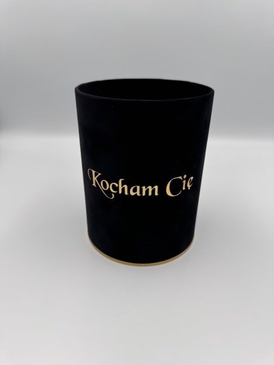 Pudełko okrągłe Welurowe "Kocham Cię" Czarne - 10 cm x 13 cm