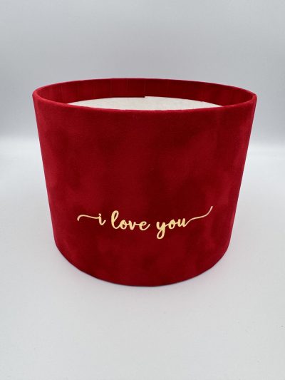 Pudełko okrągłe Welurowe "I love you" Czerwone - 17 cm x 13 cm