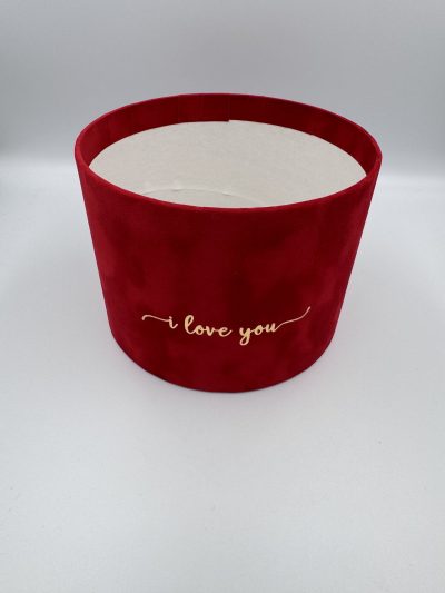 Pudełko okrągłe Welurowe "I love you" Czerwone - 17 cm x 13 cm - obrazek 2