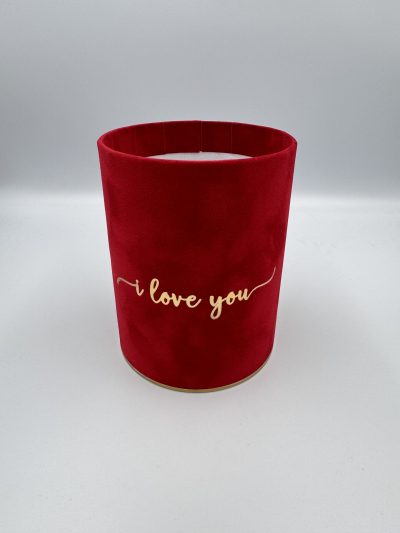 Pudełko okrągłe Welurowe "I love you" Czerwone - 10 cm x 13 cm