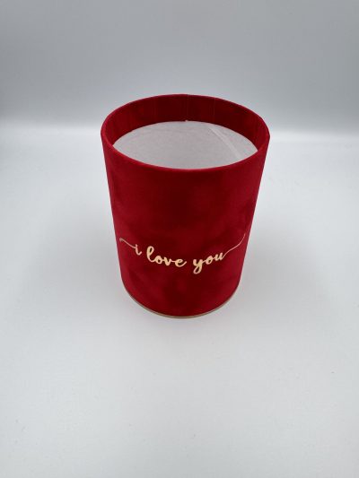 Pudełko okrągłe Welurowe "I love you" Czerwone - 10 cm x 13 cm - obrazek 2