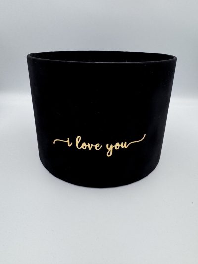 Pudełko okrągłe Welurowe "I love you" Czarne - 17 cm x 13 cm - obrazek 2