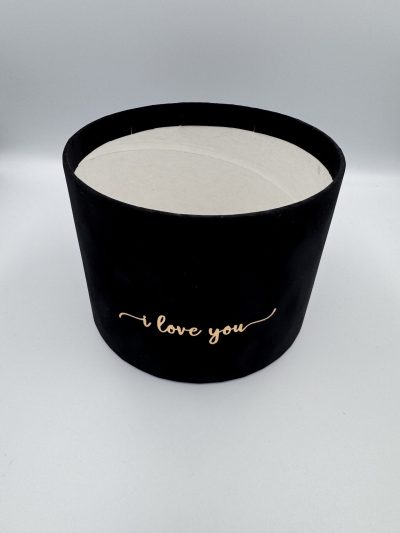 Pudełko okrągłe Welurowe "I love you" Czarne - 17 cm x 13 cm