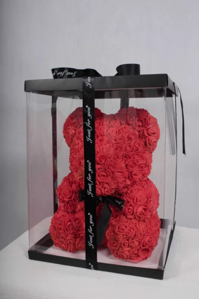 Miś z Róż 40 cm + pudełko - Czerwony ( XXL )