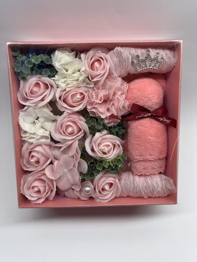 Flower box z ręcznikiem Duzy Różowy