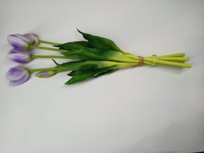 Tulipany Silikonowe biało jasno fioletowy pęczek (5 szt.) - obrazek 2